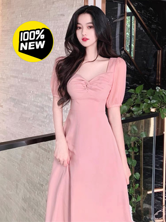 粉色及踝炸街连衣裙女夏2021新款法式初恋...