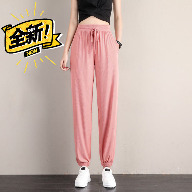 全新冰丝束脚运动裤女 新款显瘦宽松卫裤 女...