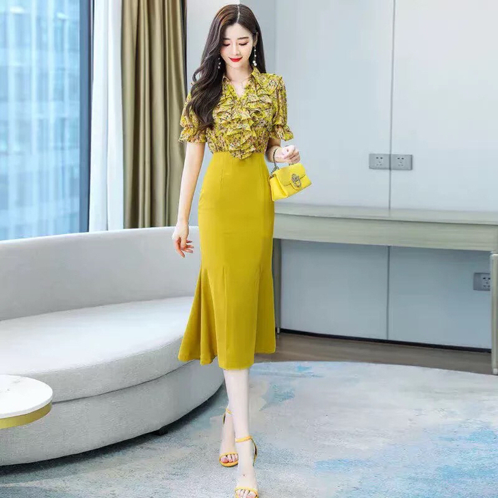 新店开张特价显瘦气质连衣裙荷叶边夏季鱼尾裙...