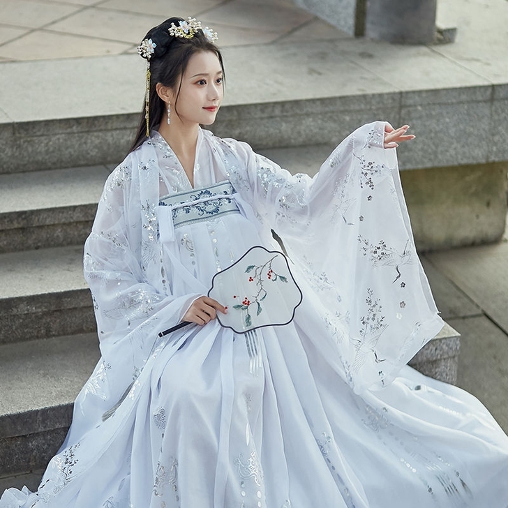 新款汉服齐胸襦裙改良汉服女传统中国风白色大...