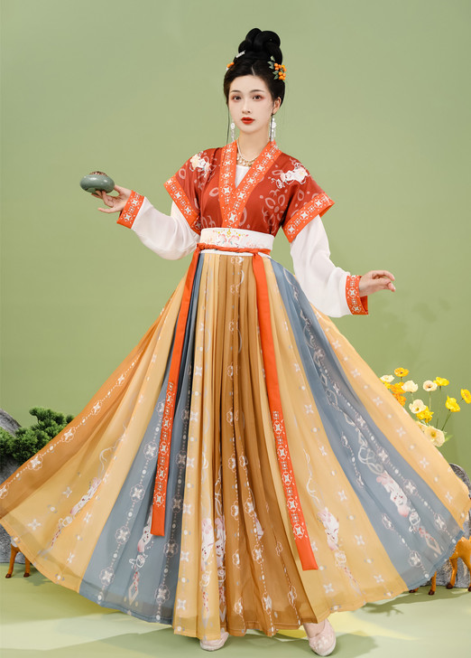 玉术原创汉服女兔儿神唐制褙子半袖圆领衫齐腰...