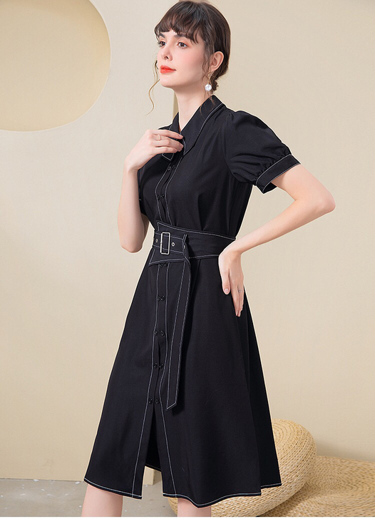 全新黑色连衣裙样衣 白线搭配 时尚潮流 高...