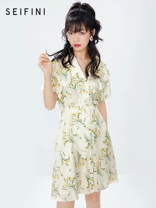 李沁同款裙子2021夏季雪纺碎花裙仙女高腰...