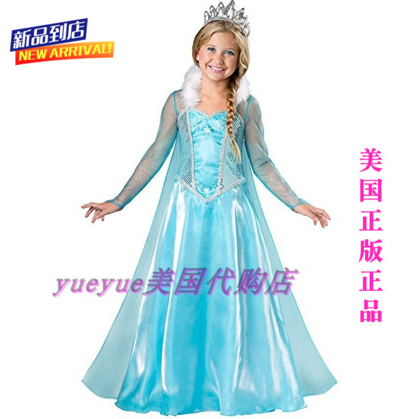 艾莎拖地礼服裙美国正品冰雪公主儿童公主裙c...