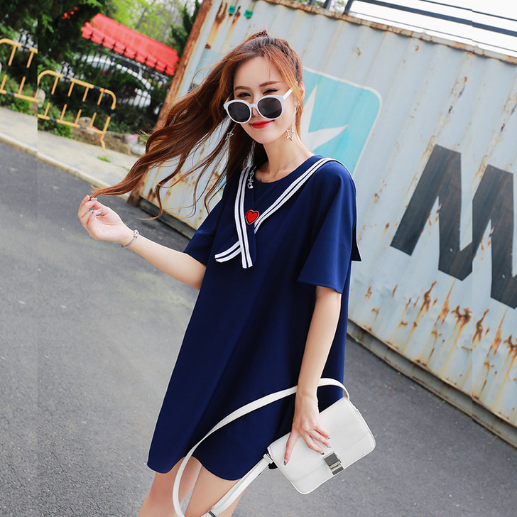 裙子夏女2018新款女装少女心仙女裙海军领...