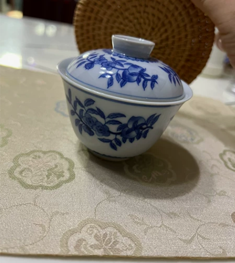 洛栖舆物,满工手绘桃子 复古青花盖碗,不老...