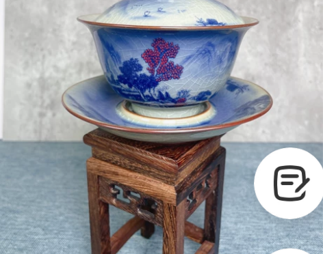 景德镇青花老陶泥盖碗三才碗 夜景三才盖碗,...