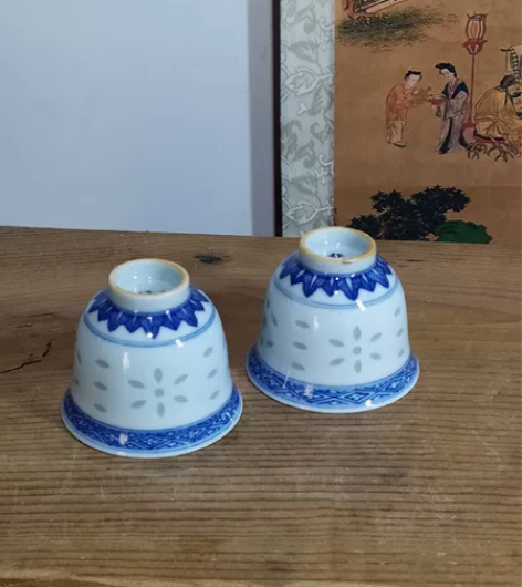 玲珑瓷功夫茶杯景德镇厂货玩玉款青花玲珑瓷小...
