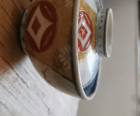 日本回流 手绘青花描金老盖碗 年代久远 十...