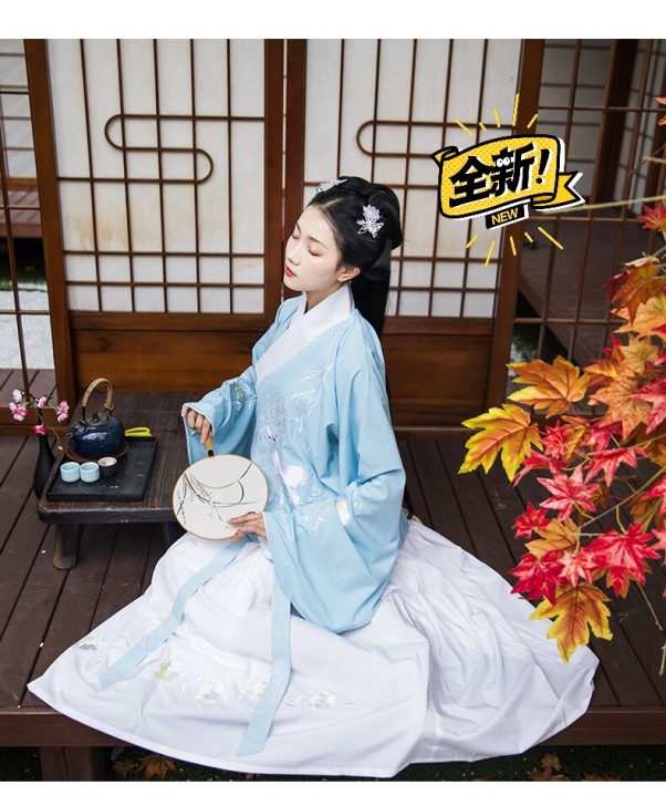 白鹿 墨子研 汉服女交领襦裙琵琶袖明制袄裙...