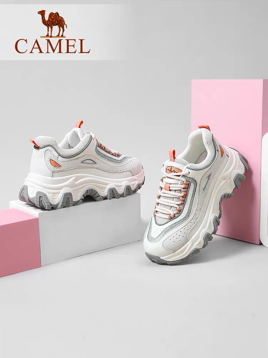 骆驼女鞋2021夏季新款厚底老爹鞋女网红休...