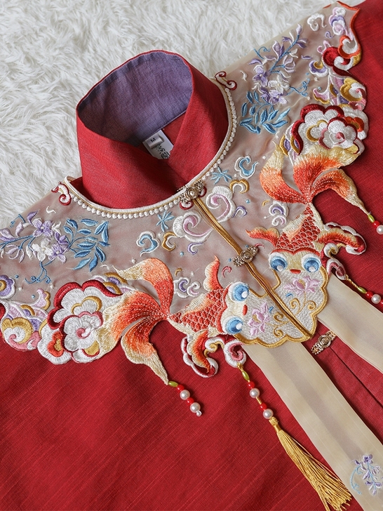 黎落阁明制云肩汉服飘带单卖刺绣百搭重工珍珠...