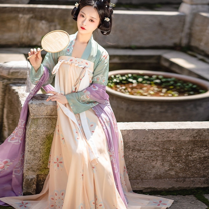 长安行 墨子研原创汉服女唐风复原款印花齐胸...