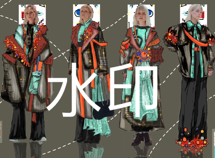 服装设计 一个系列一共四套 款式图结构图等...