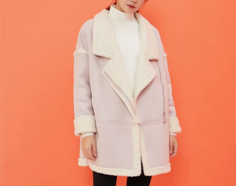 清仓诗曼朵冬季新品时尚个性翻领羊羔毛拼接中...