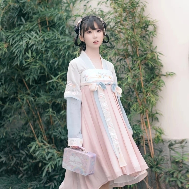 偶月古风日常改良汉服汉元素古装齐胸对襟襦裙...
