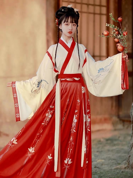艺缕原创汉服女半生莲秋冬交领晋制齐腰襦裙日...