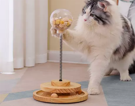 实木转盘猫玩具宠物食具新款益智不倒翁漏食球...
