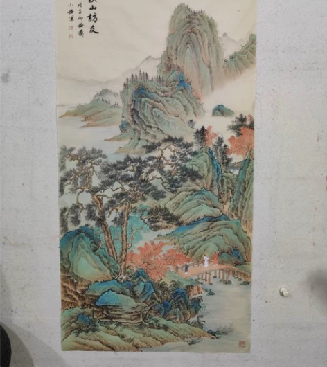 陈长智老师四尺整张山水作品，带有合影视频证...