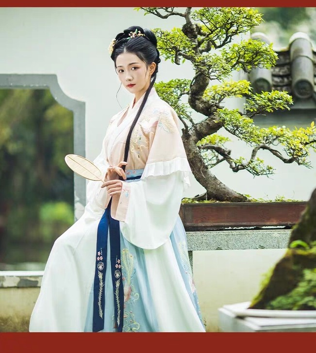 凤于牡丹 墨子研汉服女晋制交领半袖齐腰襦裙...