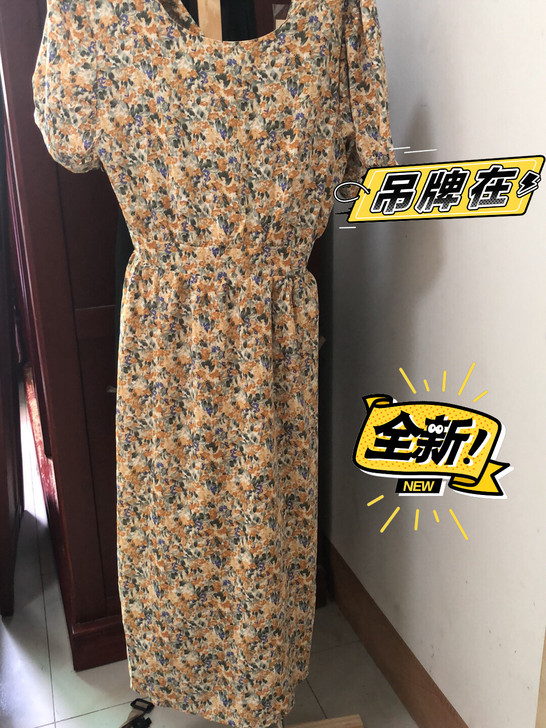 露背碎花连衣裙，也是全新，吊牌都没拆，衣柜...