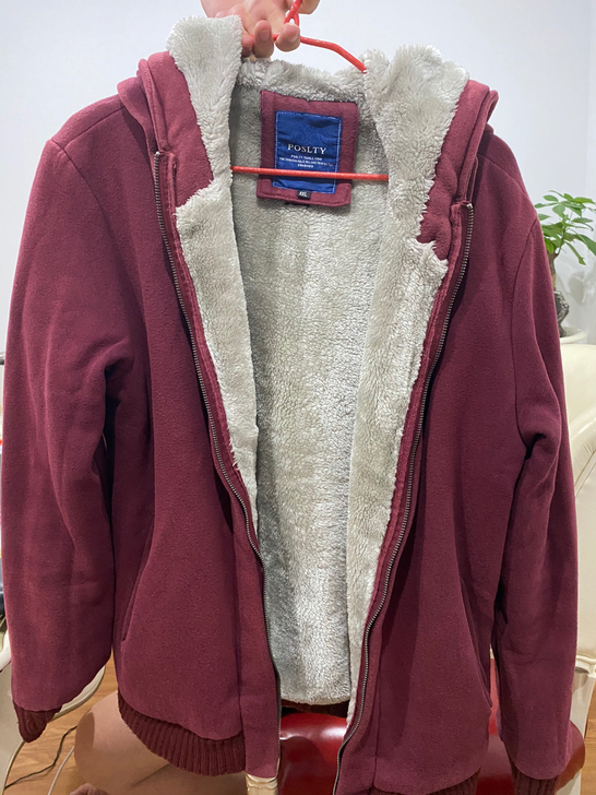 男式羊绒棉服 厚实中长款深红色