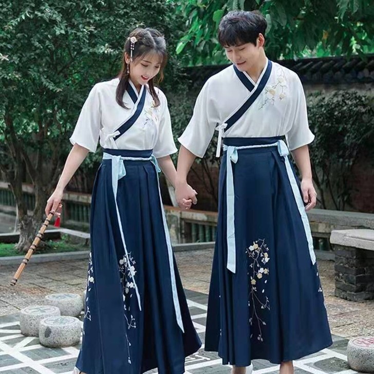 情侣汉服女中国风交领齐腰襦裙长袖薄款仙女学...