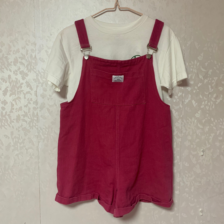 火龙果色牛仔可爱背带短裤 可换可交换