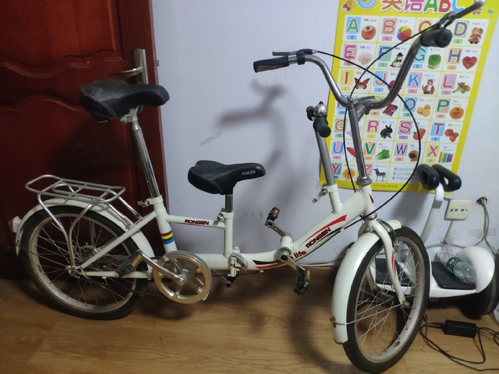 亲子双人自行车,后座装个专用座应该可以带俩...