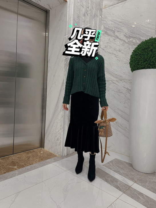 丝绒鱼尾裙黑色,s码