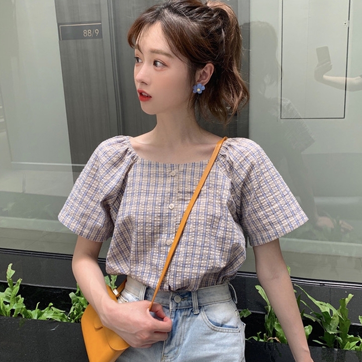 夏季少女感上衣仙女风衬衫复古港味锁骨上衣心...