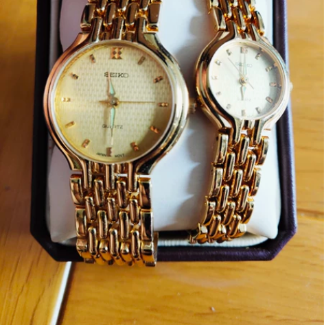 精工石英表 男女镀金对表 全新没用过 没电...