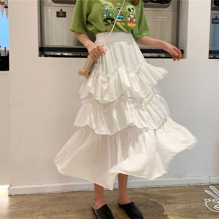 荷叶边中长款百搭高腰蛋糕裙    全新  ...