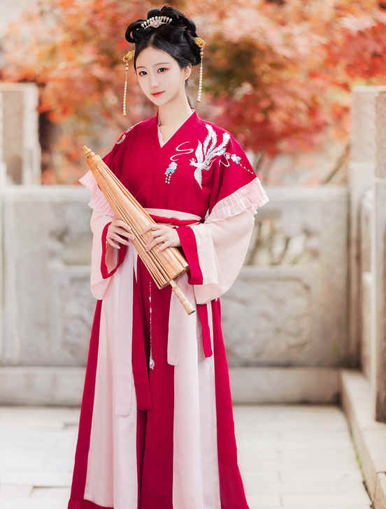 【夜凤羽】晋制交领汉服女茗月萱原创半袖齐腰...