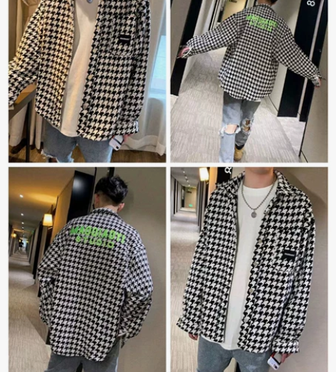 格子衬衫男长袖ins韩版潮流宽松情侣复古个...