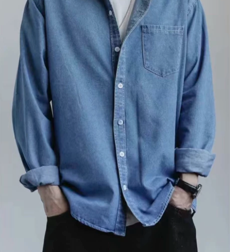 22牛仔衬衫男长袖春秋款韩版潮流帅气男士秋...