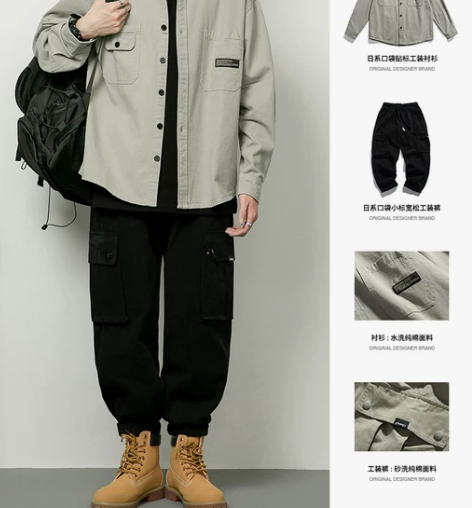 衬衫衬衣Cabbrand穿搭日系工装衬衫男...