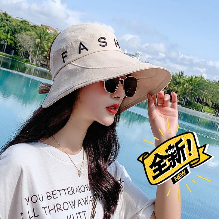 遮阳帽女韩版潮夏季遮脸防晒防紫外线大帽檐渔...