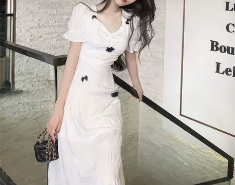 春装女装韩版气质中长款波点压褶长袖连衣裙c...