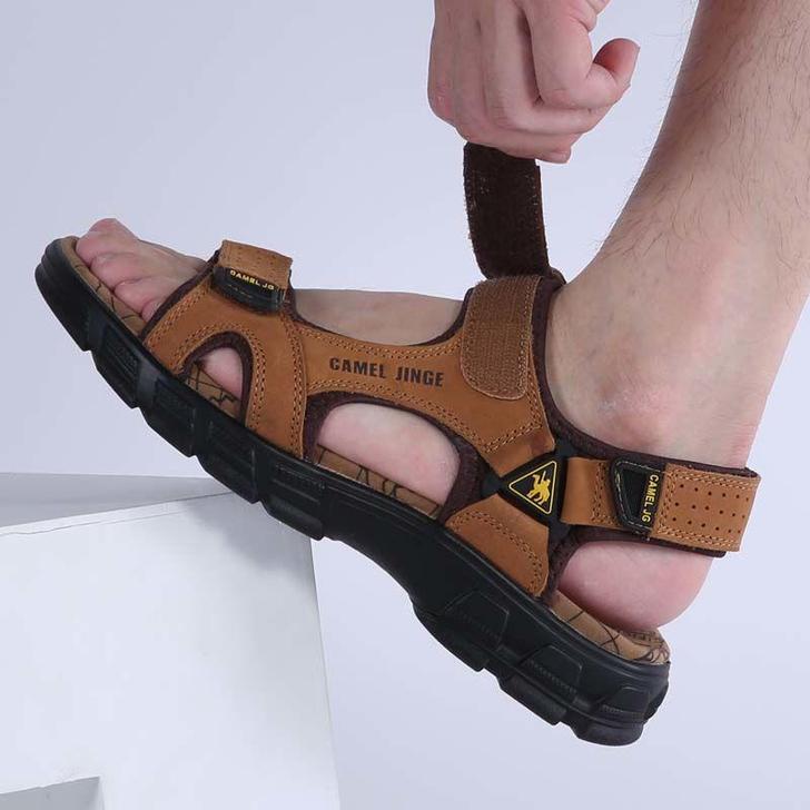 骆驼凉鞋男真皮露趾沙滩鞋2019夏季新款牛...