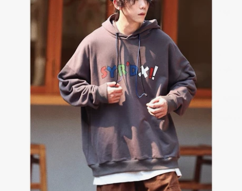 水曜日定休 日系宽松纯色套头印花卫衣男ci...