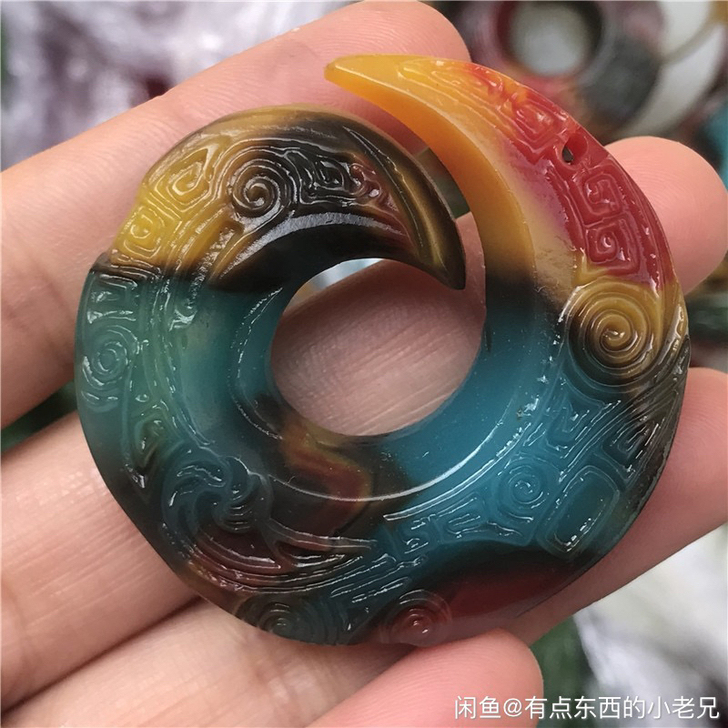 处理一块七彩玉石古典玉雕挂件古玉老玉古玉摆...