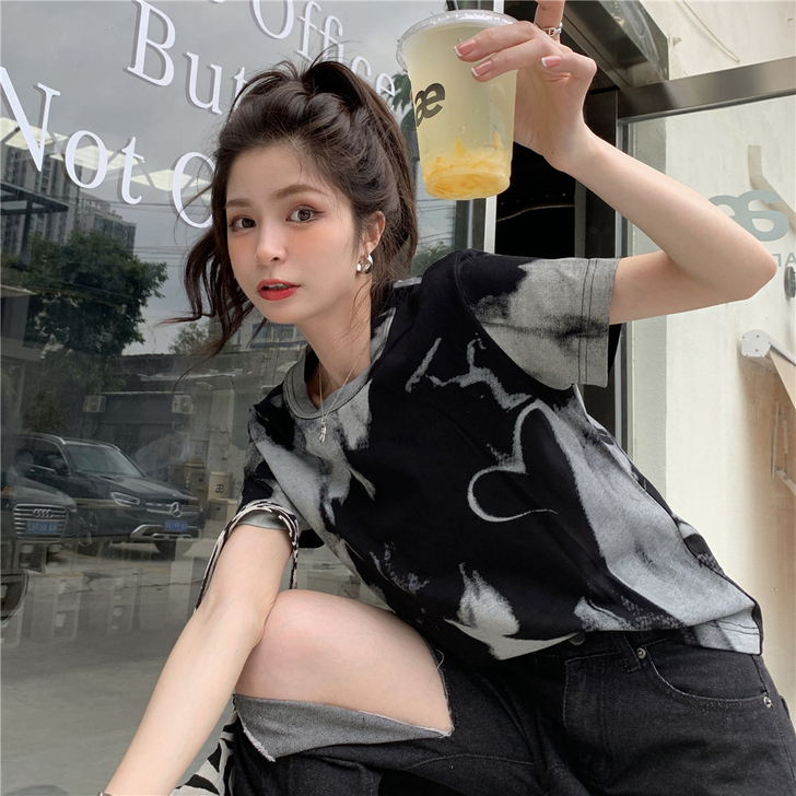 炸街正肩小众T恤女2021新款显瘦短袖设计...