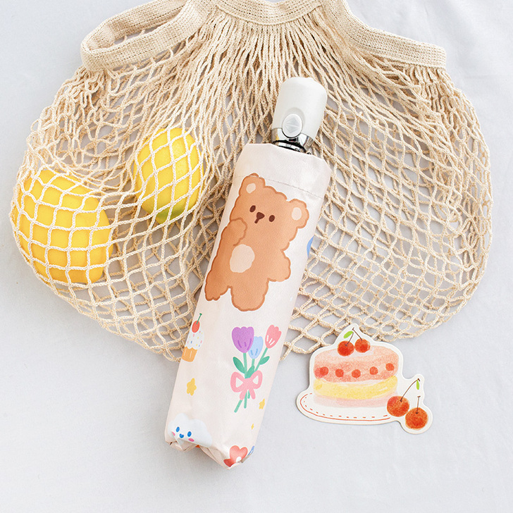 雨伞女折叠晴雨两用三折伞可爱日系黑胶全自动...