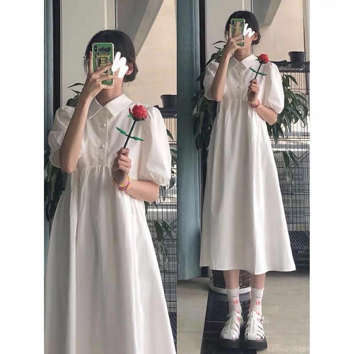 法式polo领衬衫连衣裙夏季新款初恋甜美长...