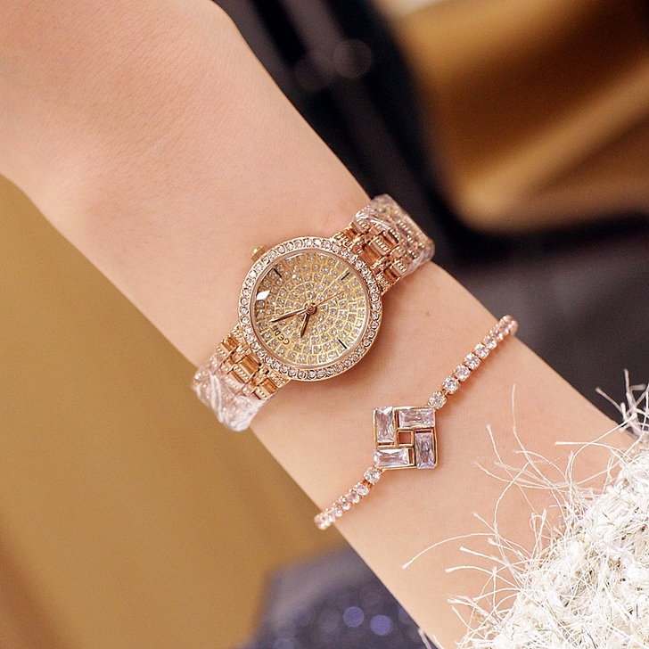 【歌迪满钻手表】简约气质满钻防水网链小众女...