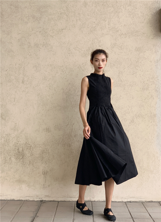 我在外面有猫 山本风黑色小众极简暗黑裙子黑...