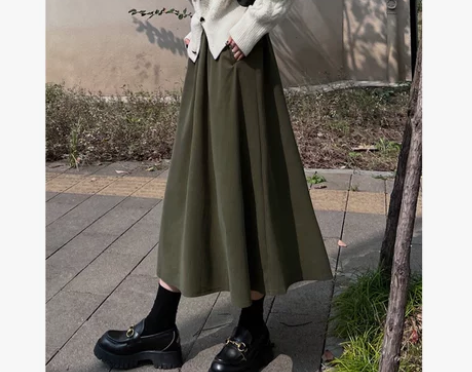 复古显瘦灯芯绒半身裙女中长款秋冬款a字裙松...