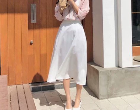 春夏女学生高腰显瘦A字裙白色半身裙chic...