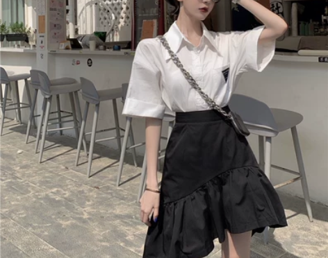 半身裙女高腰不规则荷叶边短裙2022夏季新...